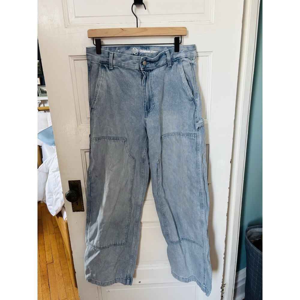 Original Use Double Knee Jeans Mens 30 X 32 Light Wash Denim Loose Fit